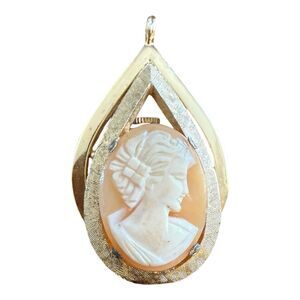 Vintage Cameo Golden Shield Watch Necklace Pendant Goldtone NOT Working 2”